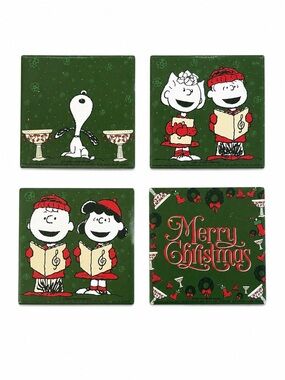 Peanuts Christmas Ceramic Coaster Set 4 Bioworld Snoopy Charlie Brown NIB